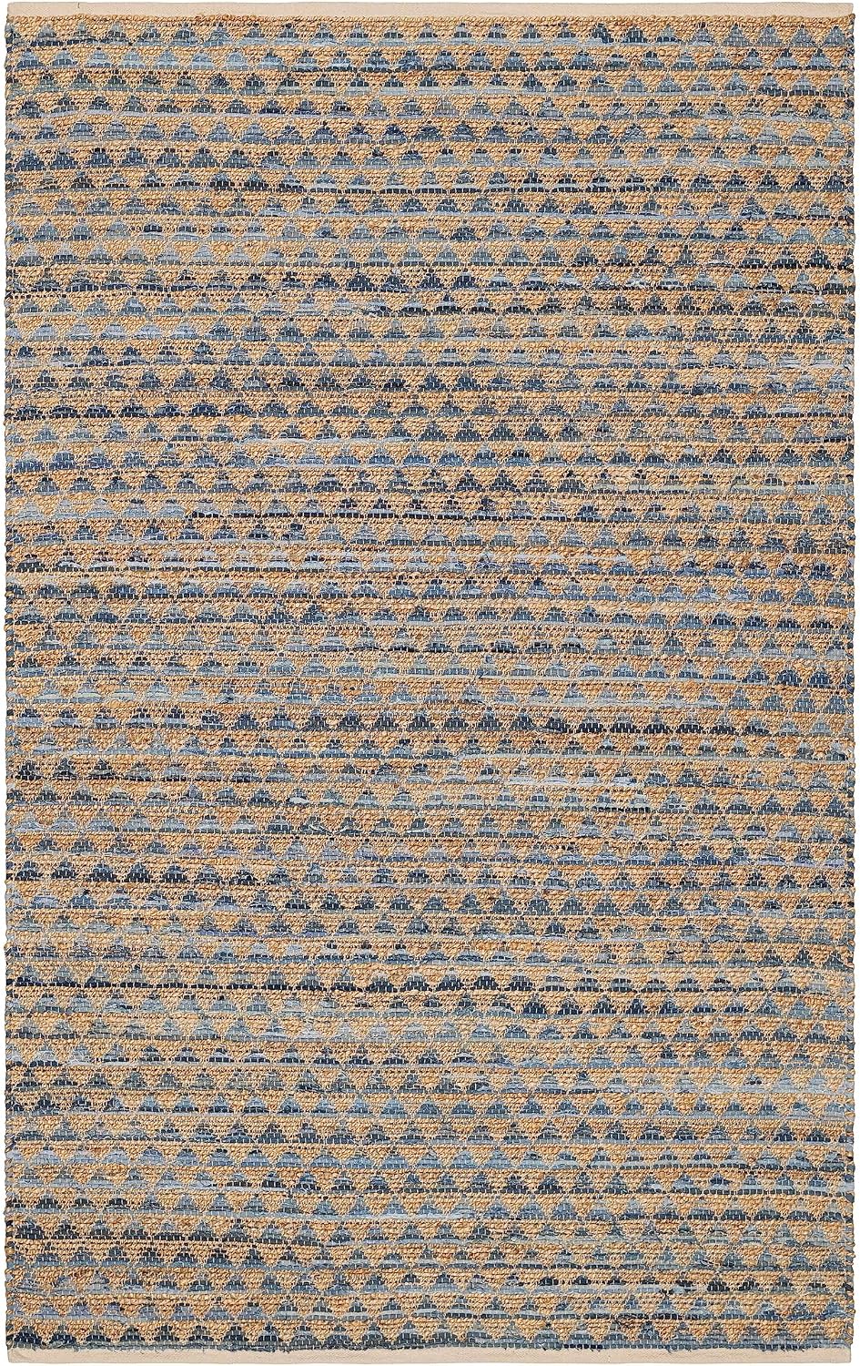 Home Conservatory Geometric Rag Denim Handwoven Jute Rug, 2.5 X 8 Feet, Blue/Neutral Geometric Pattern