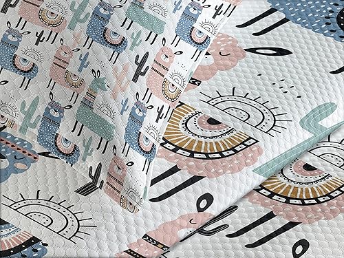 Miniatura 3 de Ambesonne Colcha de llama, estilo de dibujos animados, dibujados a mano, diseño de alpacas y llamas, diseño de animales sudamericanos, juego de