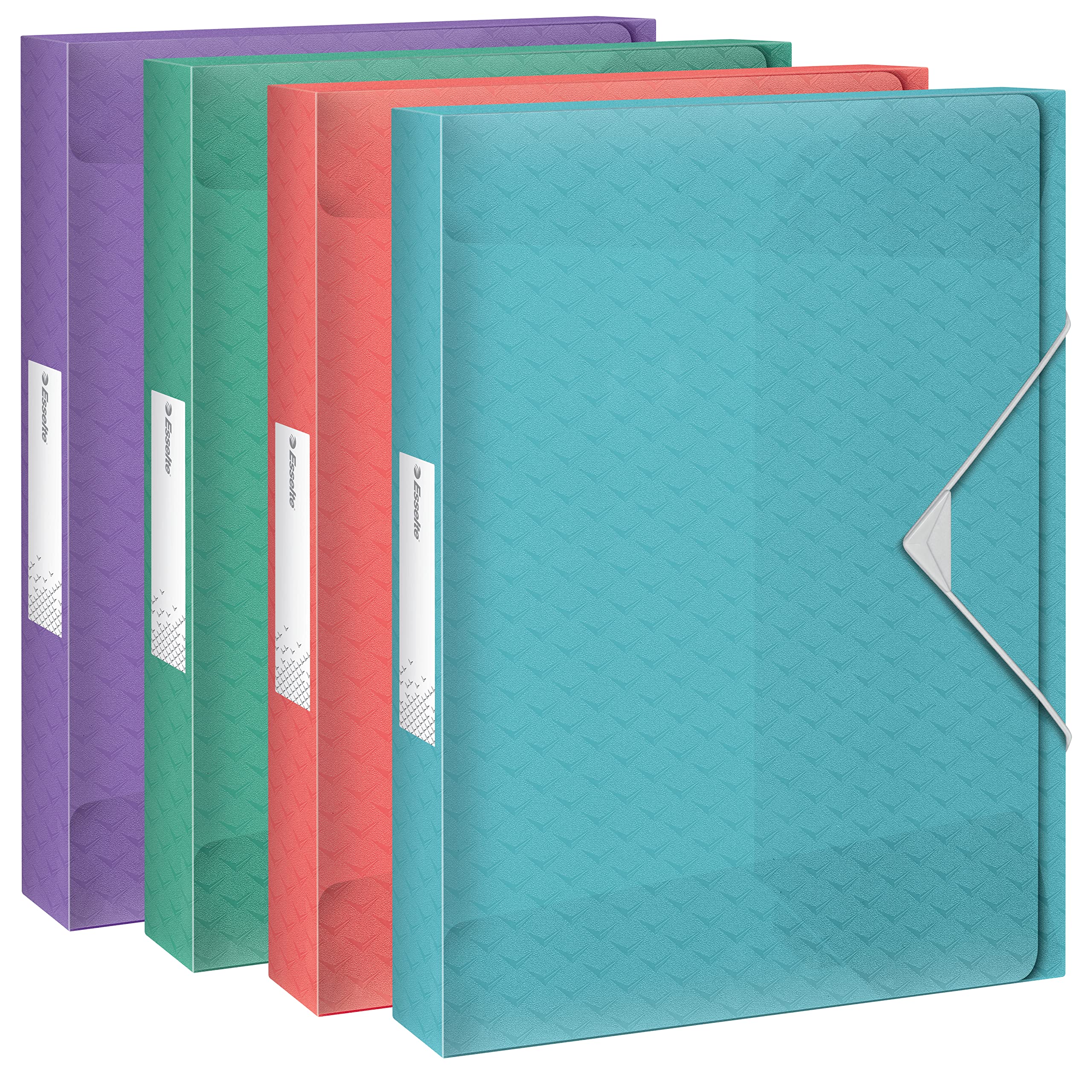 Esselte A4 Box File, Extra Capacity Holds 350 Sheets, 40mm Spine, Translucent Document Storage Organiser Folder, Home/Office, Embossed Pattern, Colour'Breeze Range, Assorted Shade, 626266