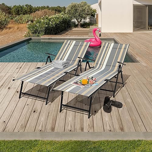 Miniatura 4 de Nuu Garden Tumbonas plegables para exteriores, silla de playa con marco de hierro y tela textil transpirable para playa, patio, piscina y patio, a