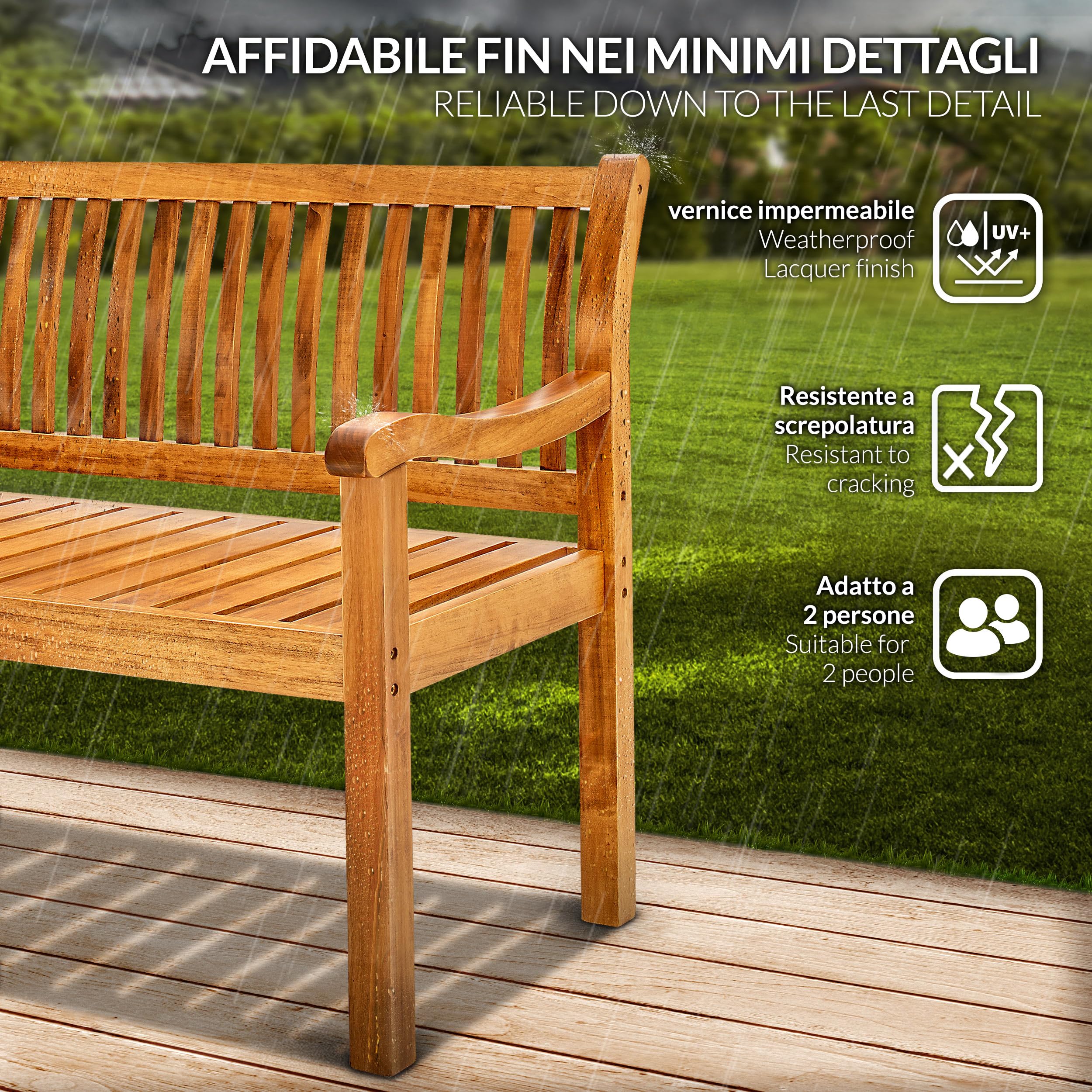 tillvex Panchina da Giardino 150 cm con Copertura in Legno Resistente alle Intemperie per 3-4 Persone | Panchina Peso Massimo 320 kg | Panca in Legno per Balcone, Terrazza & Giardino