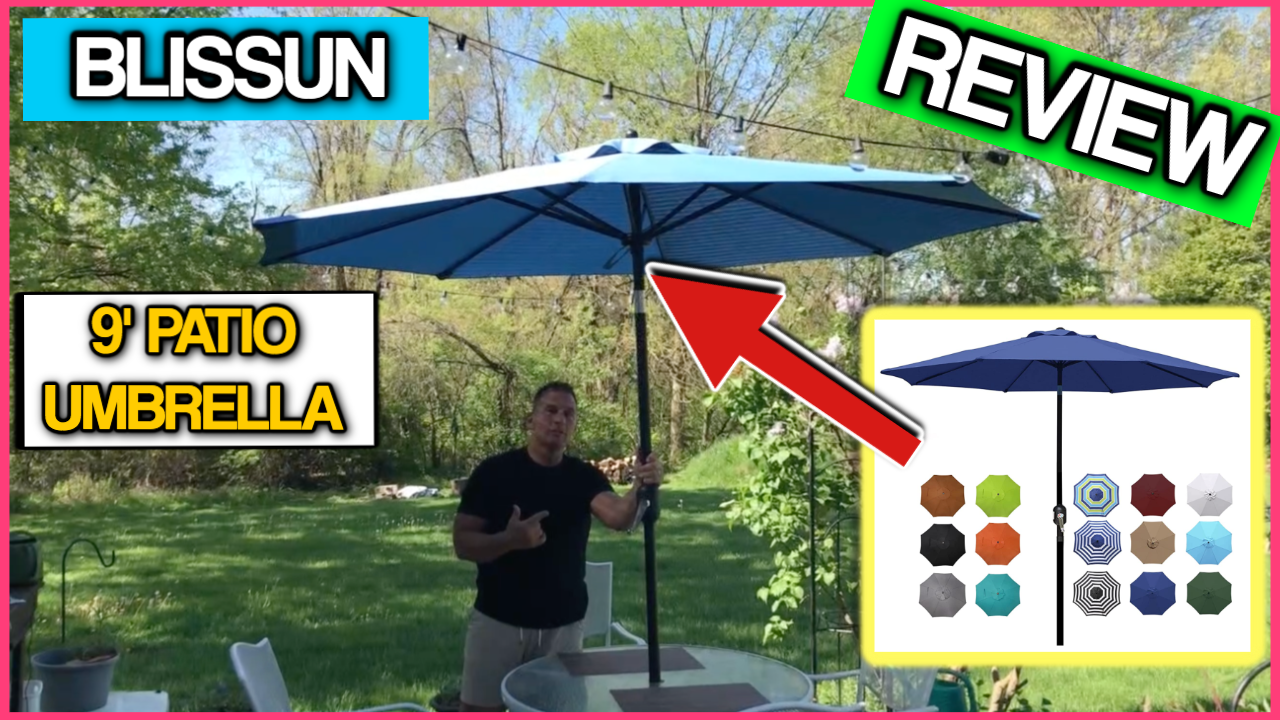 crank tilt 11 foot patio umbrella 3-Tier 11 Ft Patio Umbrella with Solar Powered LED Crank Tilt Button  Backyard