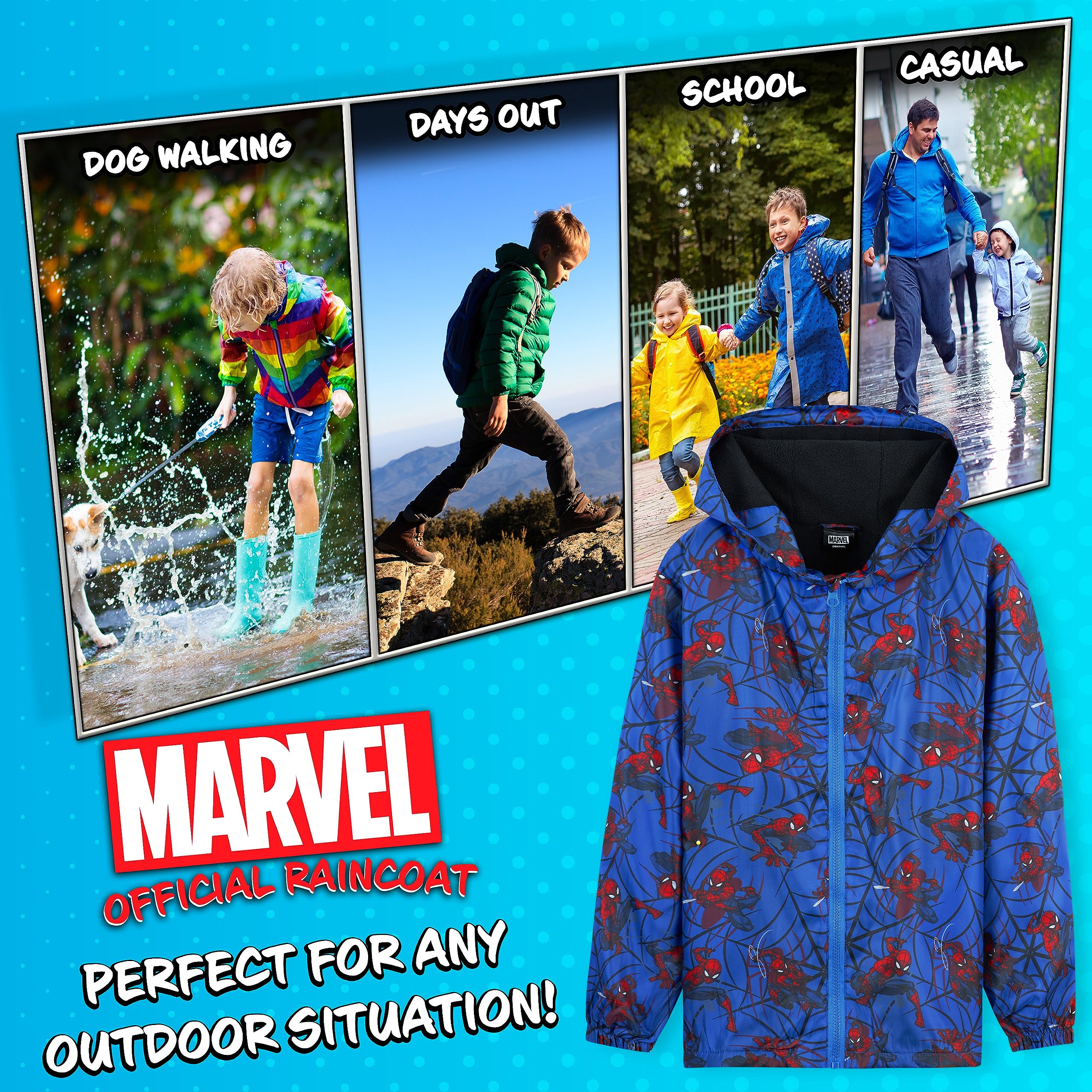 Marvel Regenjacke Kinder Wasserdicht - 100% Polyester Kinder Regenjacke Jungen - Bequeme Regenjacke Jungen