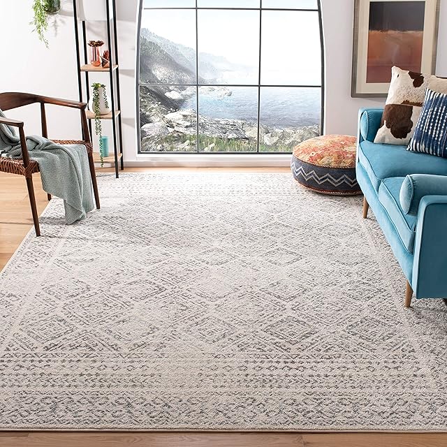 SAFAVIEH Tulum Collection X-Large Area Rug - 12' x 18', Ivory & Grey, Moroccan Boho Distressed Design, Non-Shedding & Easy Care, Ideal for High Traffic Areas in Living Room, Bedroom (TUL264A)