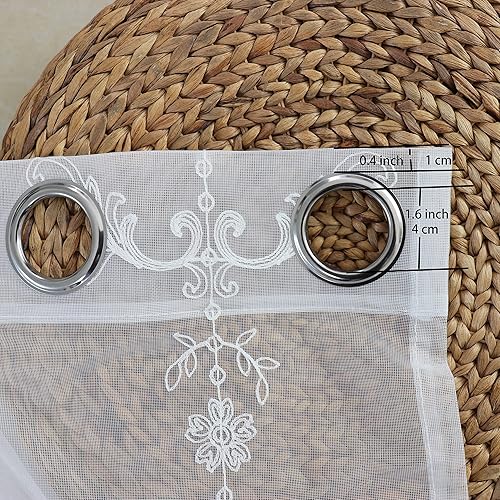 Miniatura 5 de SLOW SOUL 2 paneles de cortinas bordadas de estilo europeo blanco para ventana, tul floral europeo, para sala de estar, dormitorio, con ojales,