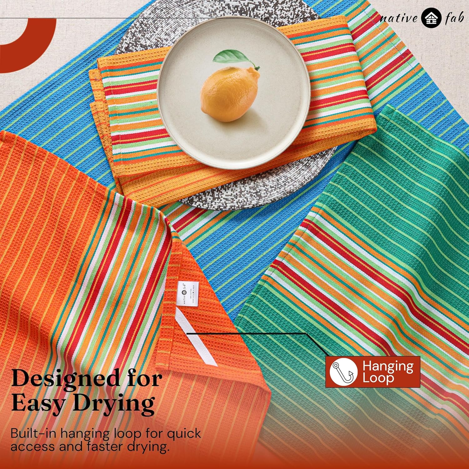 Native Fab 8 Pack Mexican Salsa Stripe Kitchen Towels, 18x28 Inches, Colorful Dishcloth Set, 100% Cotton, Everyday Use, Kitchen Hand Towel for Cleaning, Absorbent, Washable Drying Towels, Assorted