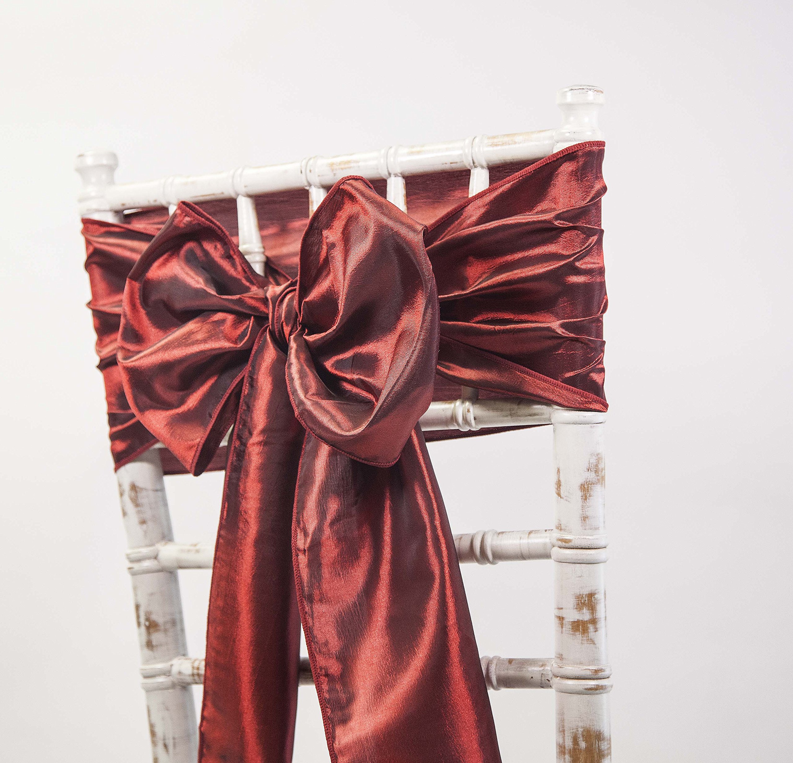 Taffeta Chair Sashes Bows - Wedding Events Decor - 48 Colours + Matching Runners Available (Garnet)