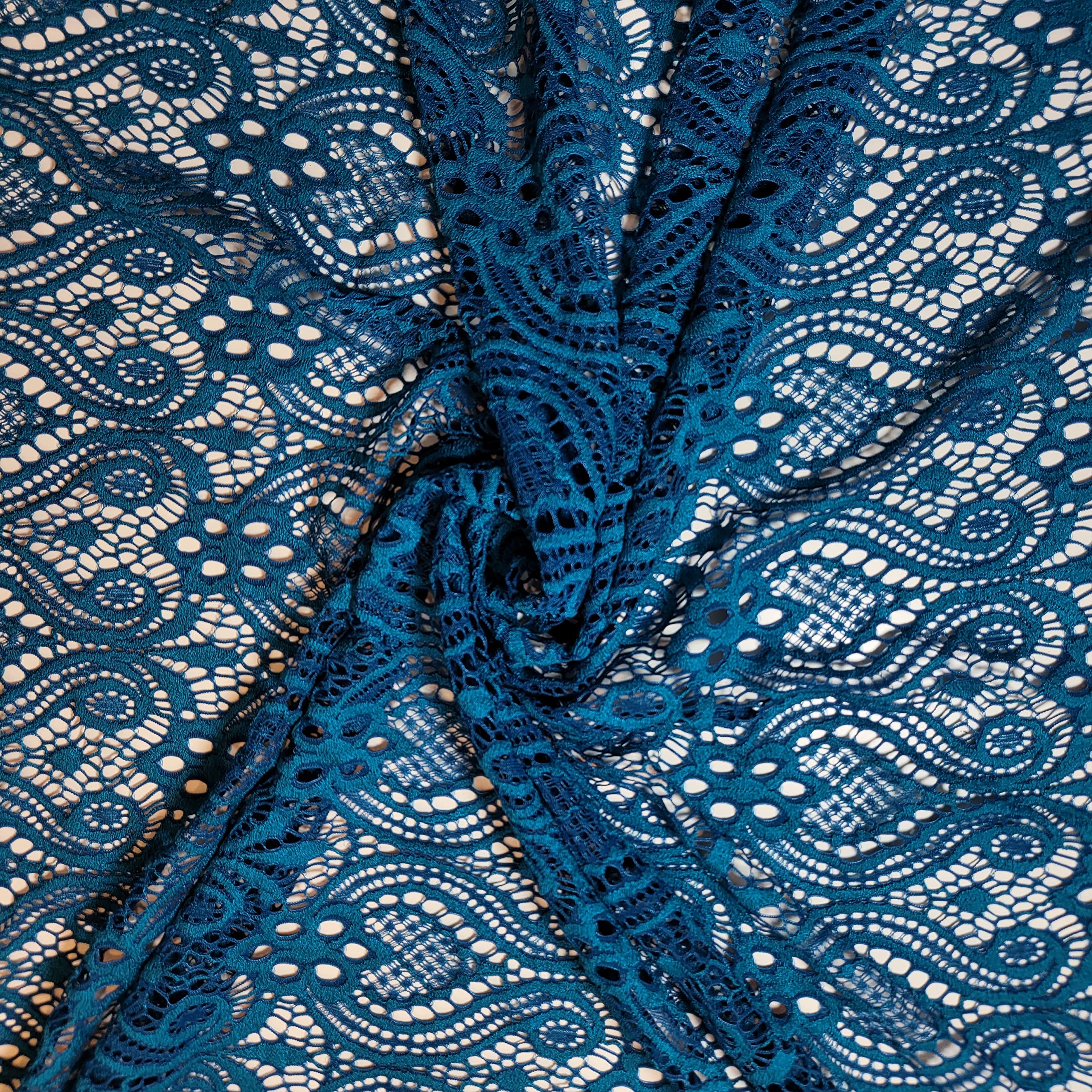 African Vintage Embroidery Bridal Nigerian French Embroidery Corded Budget Guipure Lace Mesh Net Fabric 54" Corded Budget Guipure Lace Mesh Net Fabric 54" (1 Meter, Peacock Floral) โ image 1