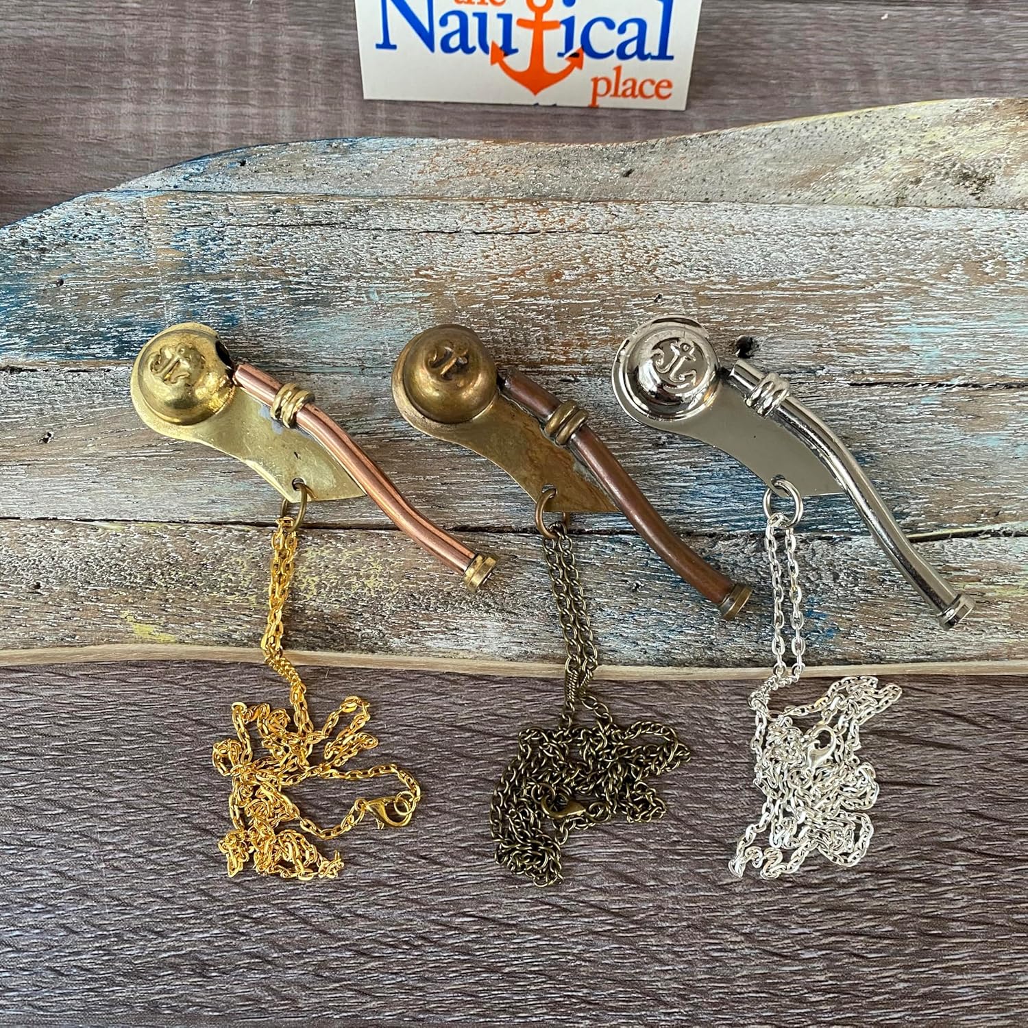 Brass Boatswain Whistle Bosun Antique, Silver Finish Nautical Style Necklace Groomsmen Gift 3 Inch