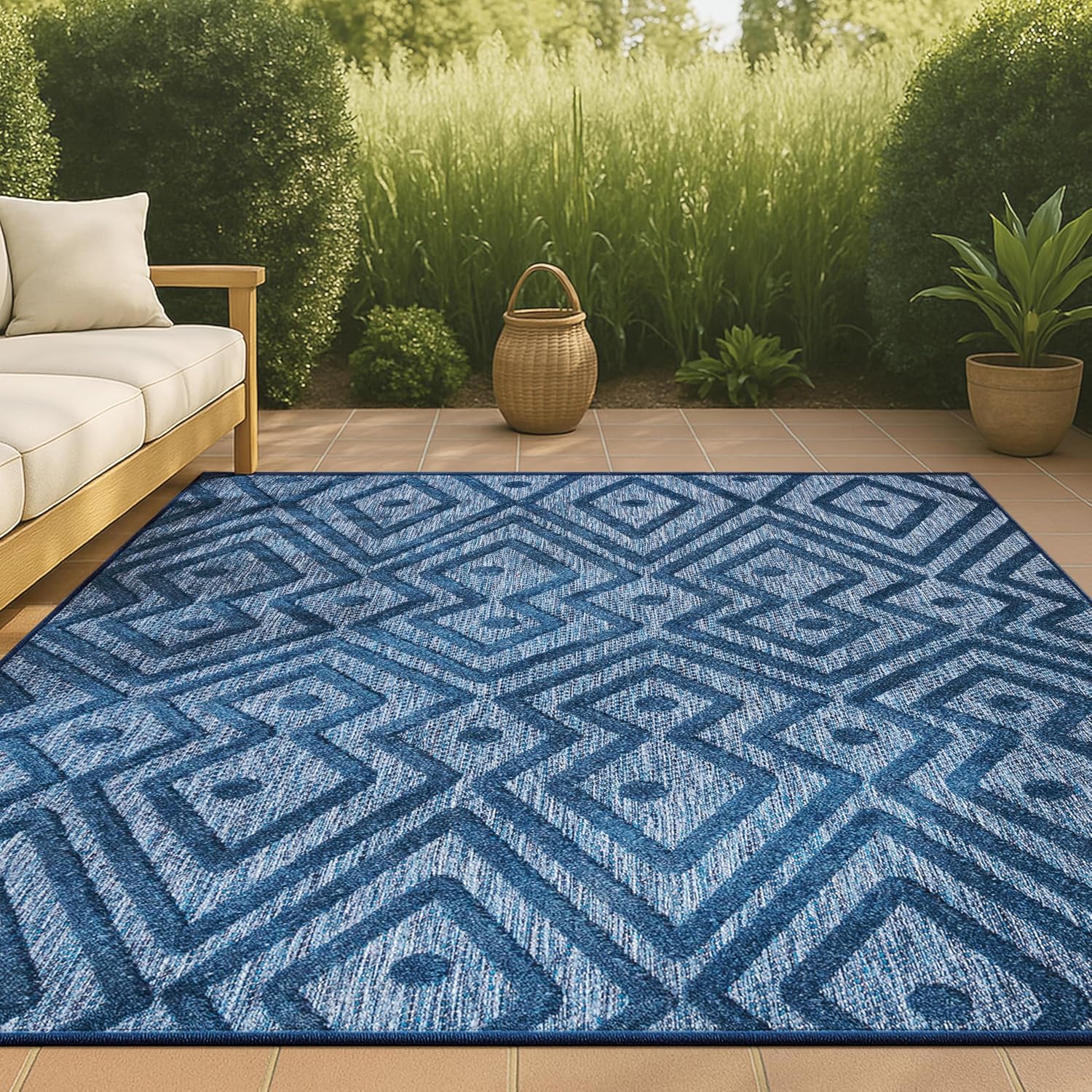 JONATHAN Y Moroccan Diamond Indoor Outdoor Area Rug 3X5 Navy, Balansat for Backyard, Patio, Porch, Easy-Cleaning, High Traffic, Pet-Friendly, Non-Shedding (IBZ100B-3)
