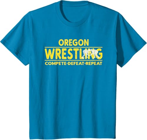 Miniatura 36 de Oregon Wrestling - Compete, Defeat, Repeat T-Shirt Negro,Azul Marino,Asfalto,Blanco,Azul Pastel,Arándano,Rojo,Verde Bosque,Verde Kelly,Verde