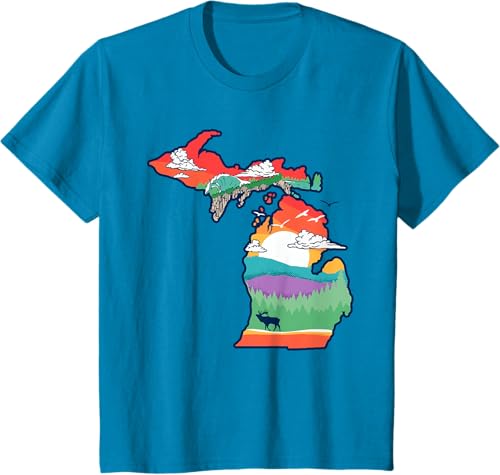 Miniatura 36 de Michigan Outside Vintage Nature Illustration Artistic T-Shirt Slate Grey,White,Baby Blue,Red,Silver Grey,Dark Green,Kelly Green,Olive Green,Lemon