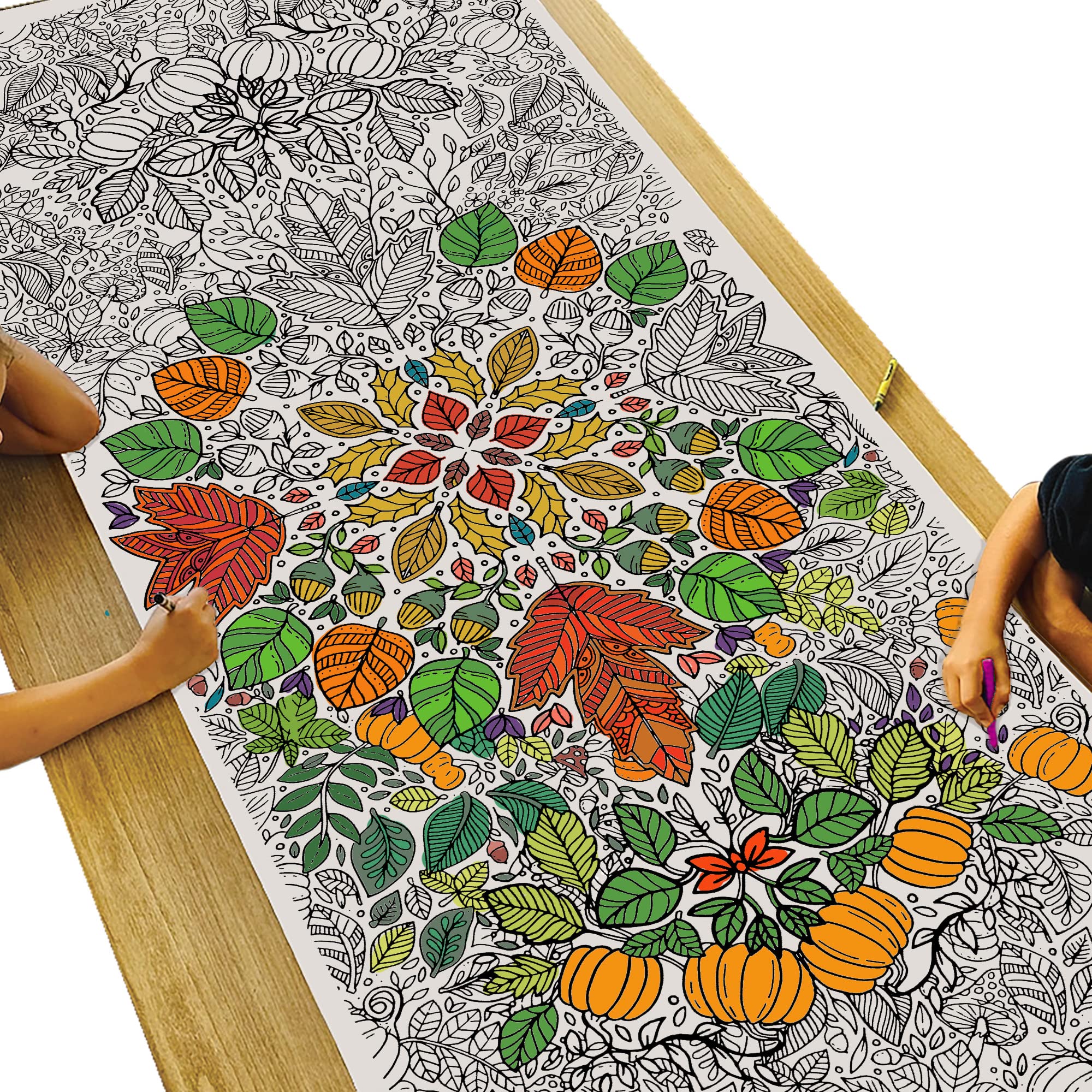 Tiny Expressions - Jumbo Fall Mandala Coloring Poster | Massive 72" x 30" Premium Coloring Paper for Children, Teens or Adults | Giant Table Size Wall Art Craft Activity for Home & Classroom