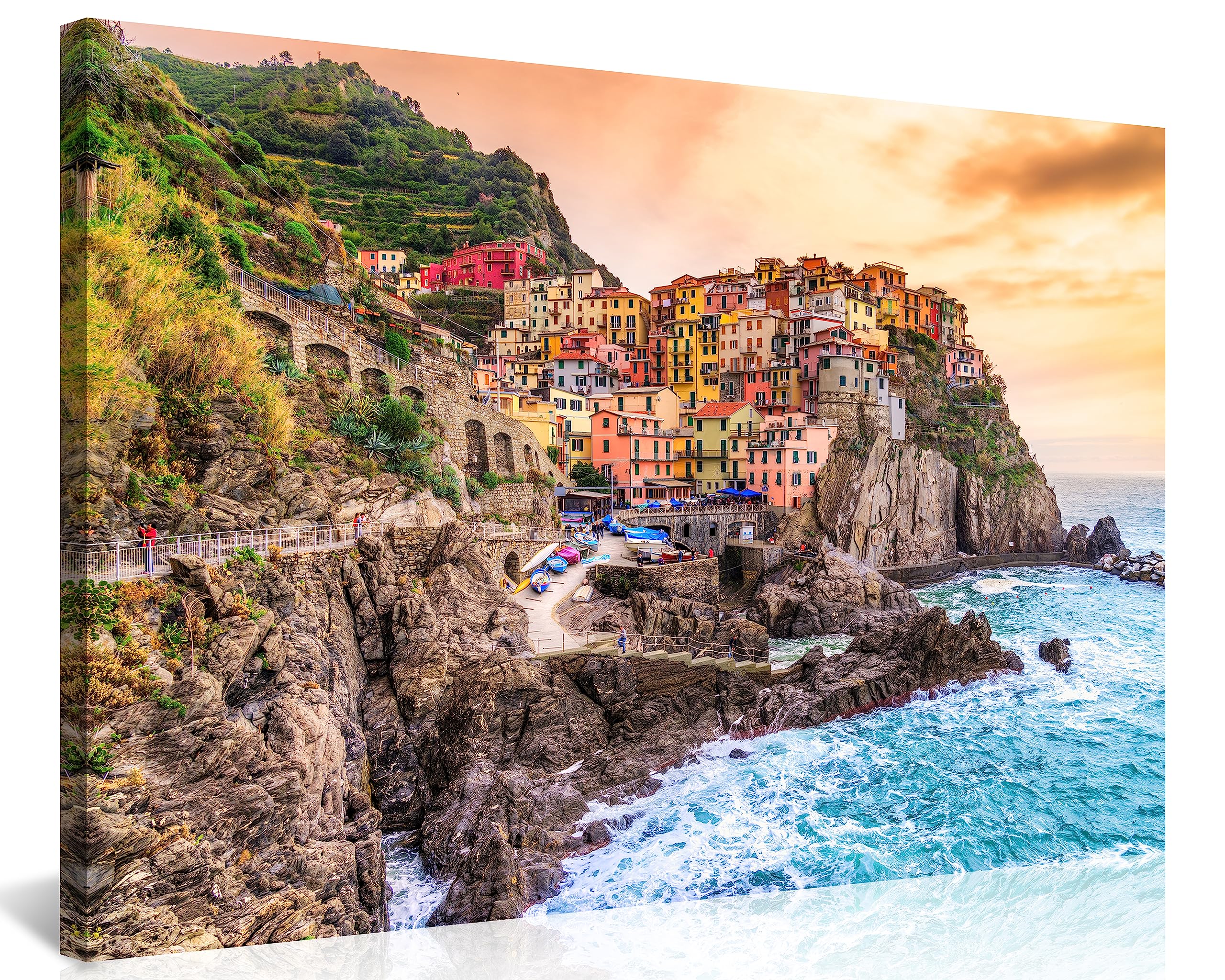 NAN Wind Modern Canvas Painting Wall Art Cityscape Traditional Port Manarola Cinque Terre National Park Liguria Italy Coast Landscape Print On Canvas Giclee Artwork for Wall Decor