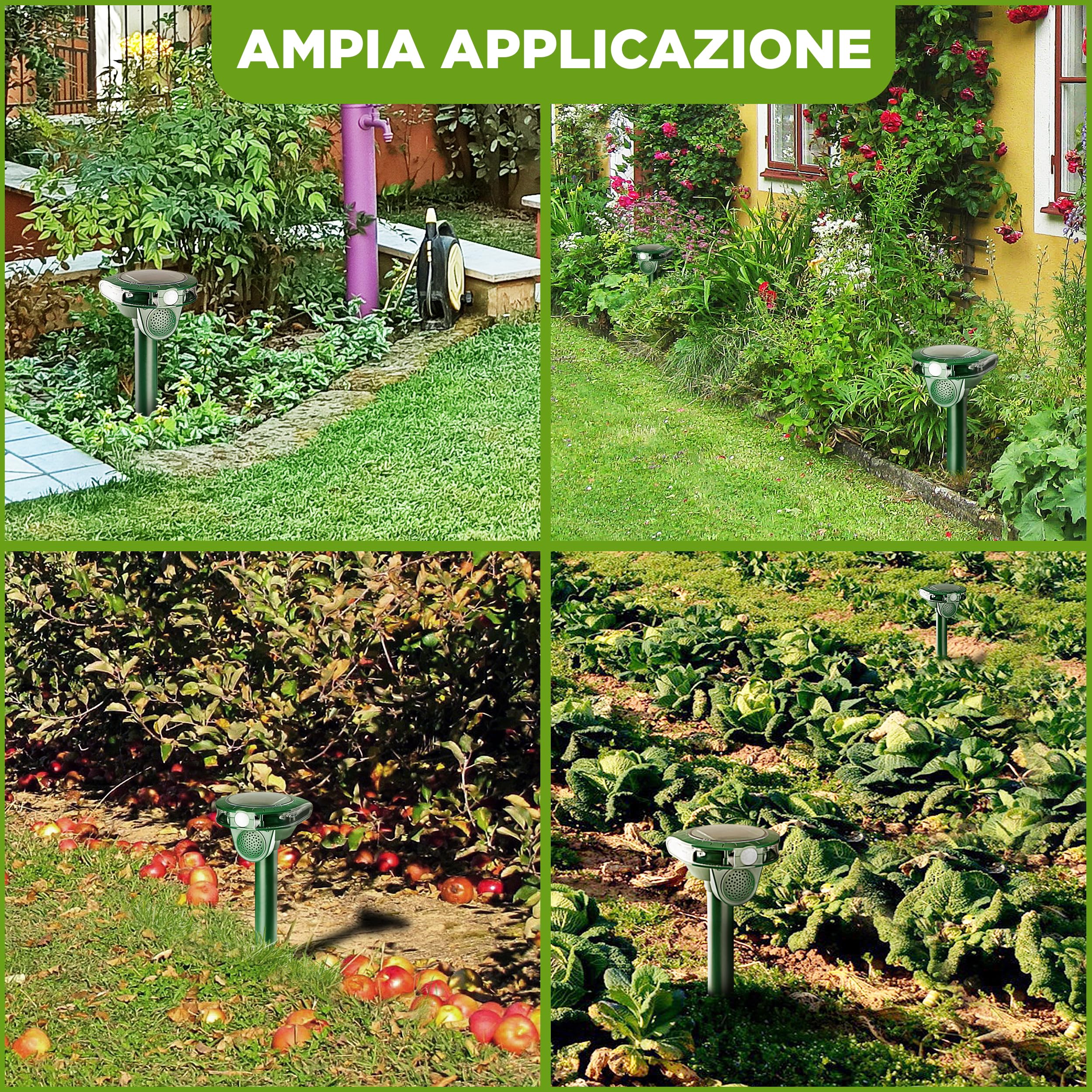 ISOTRONIC repellente animali ultrasuoni gatti cani volpi procioni energia solare picchetto giardino incluso raggio 40m² 2 unità efficace esterno dissuasore protezione difesa ecologico stop mobile