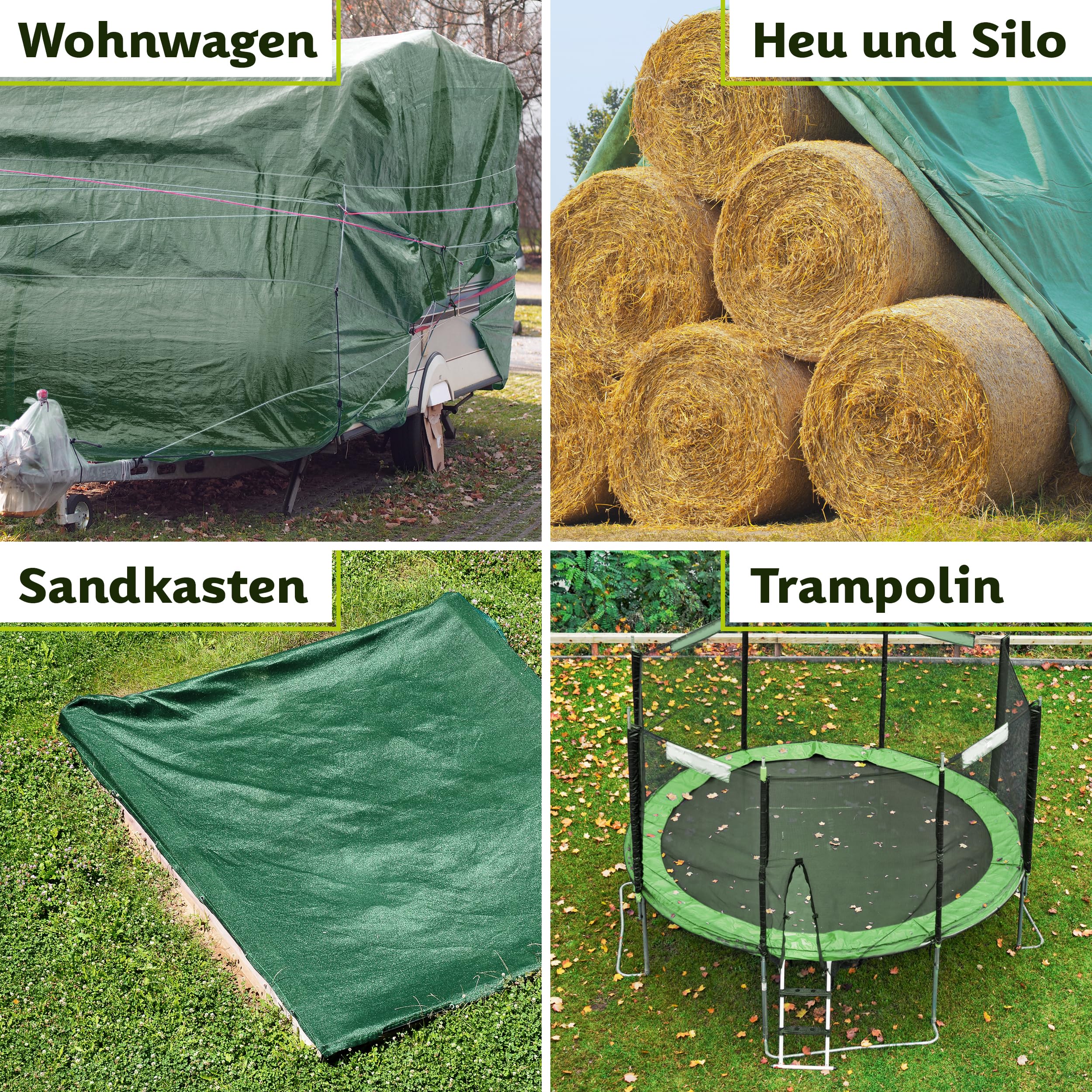 TTL GARDEN Premium Abdeckplane 1,5x10m 210g/m² grün + 25m Seil - reißfest | wasserdicht mit Ösen PE Gewebeplane verstärkte Ecken & Kanten wetterfest UV-beständig Schutzplane Holz Abdeck Plane Tarp