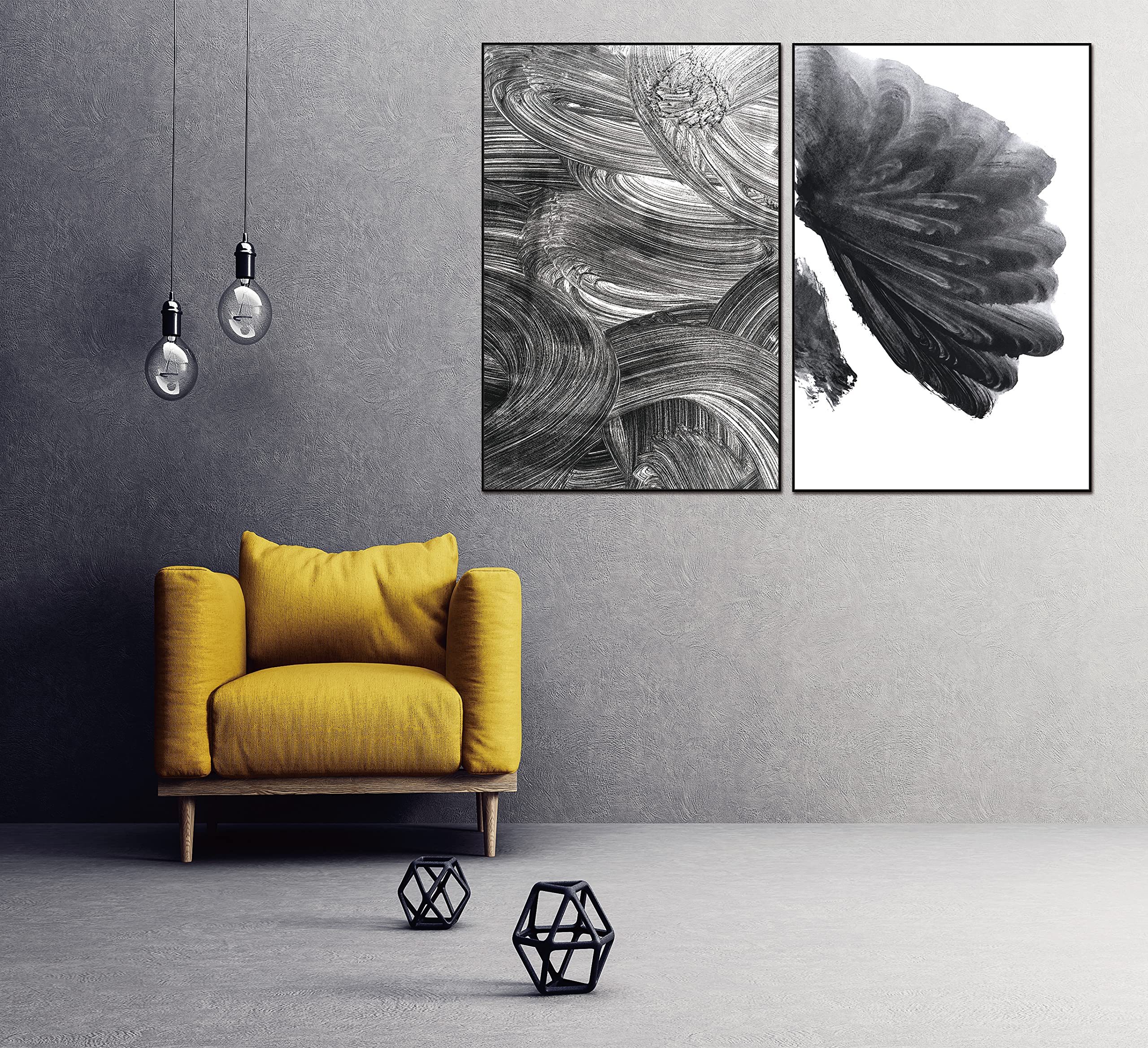 Whiteline Modern Living Paco 2-Piece 40"x60" (each) Canvas Wall Art, Black PS Frame