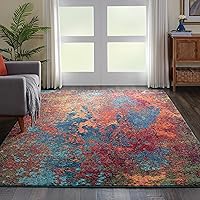 Nourison Celestial Atlantic 8x11 Area Rug - Vibrant Red Orange Blue Abstract Design, Easy Clean Non-Shedding Polypropylene Pile for Living Room Bedroom