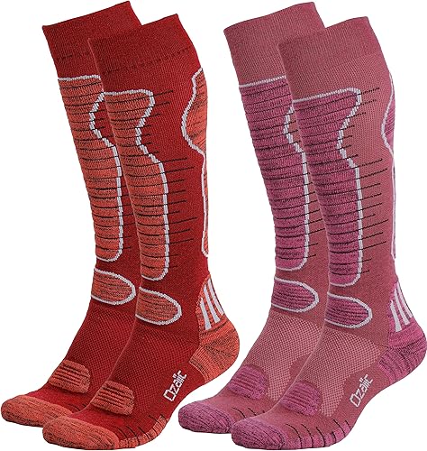 Calcetines de esquí de lana merino para hombre y mujer, 2 pares para esquí, snowboard, térmicos hasta la rodilla, calcetines de rendimiento