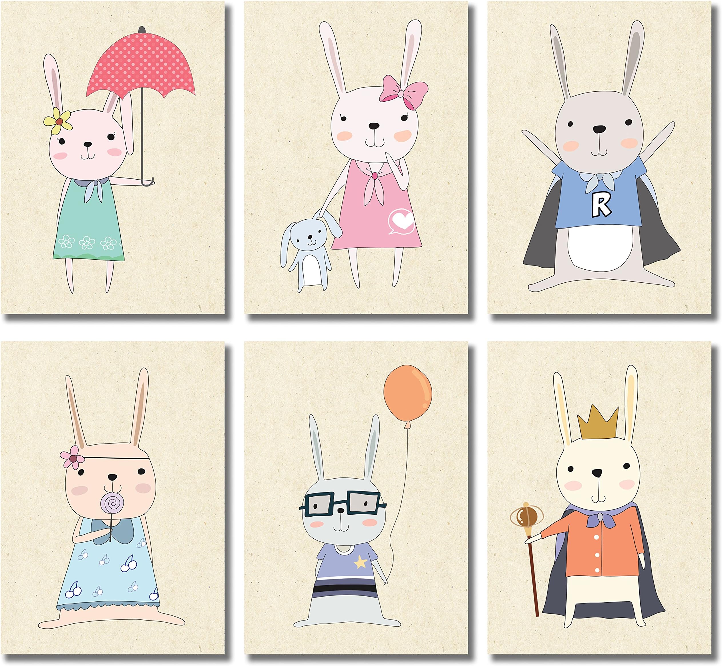 Cute Bunny Wall Art Poster Prints (5x7, Brown)