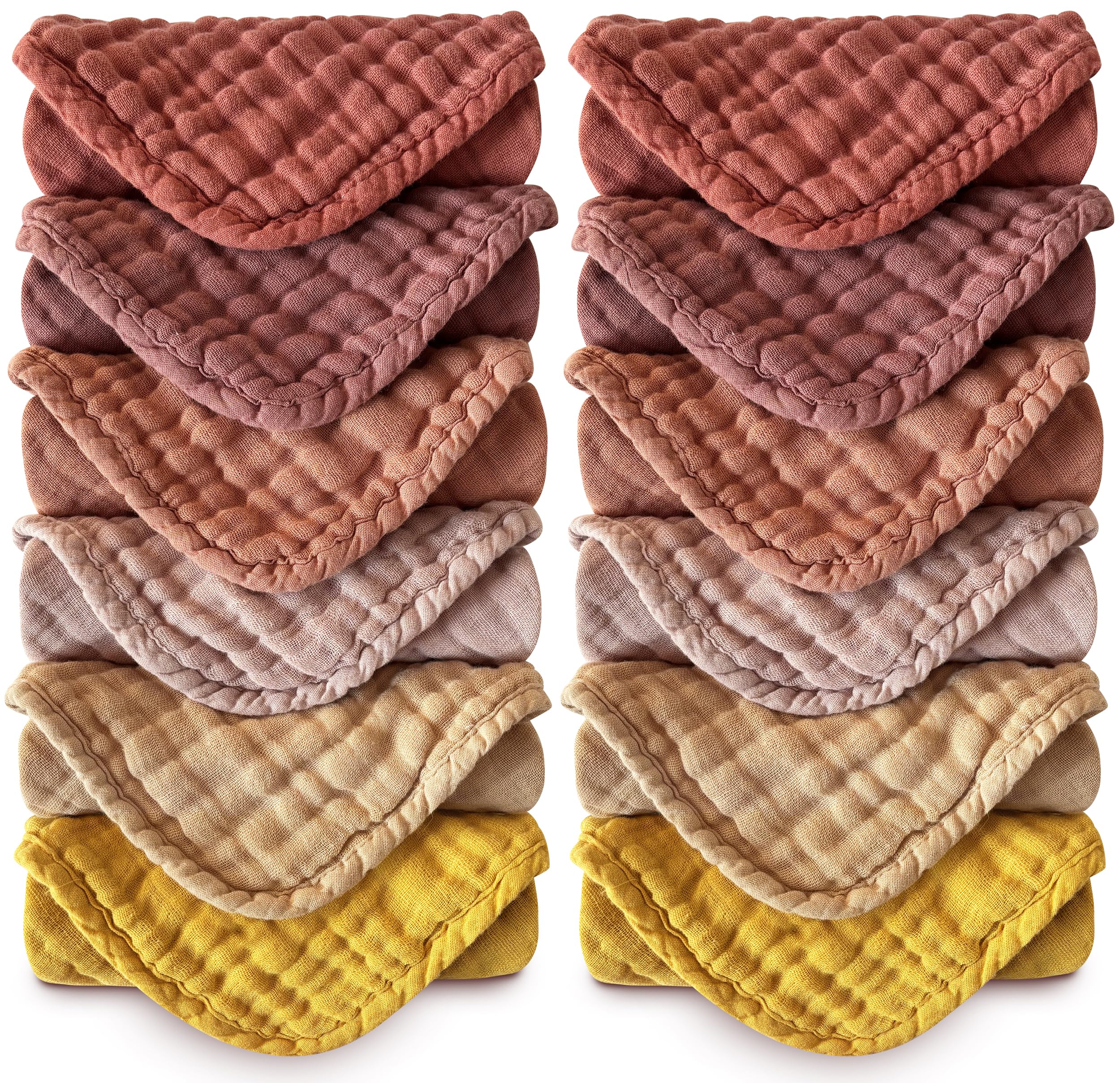 MOON PARK Baby Washcloths, 12 Pack - 12x12 Inches, Small Burp Cloths and Baby Wipes - 100% Cotton Muslin Ultra Soft for Newborn, Infant and Toddlers -