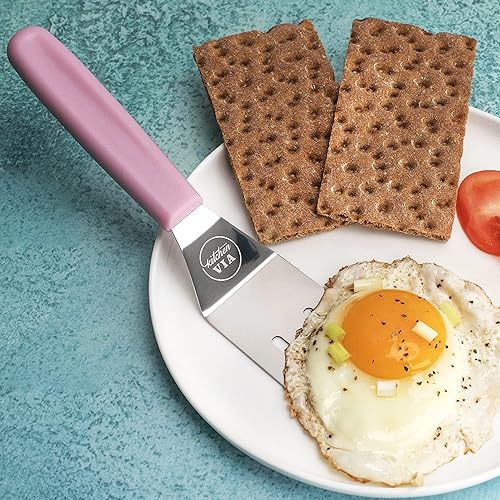 Miniatura 6 de KitchenVIA Espátula para galletas con mango rosa, pequeña, antiadherente y resistente al calor para pasteles, panqueques y pizza perfectos