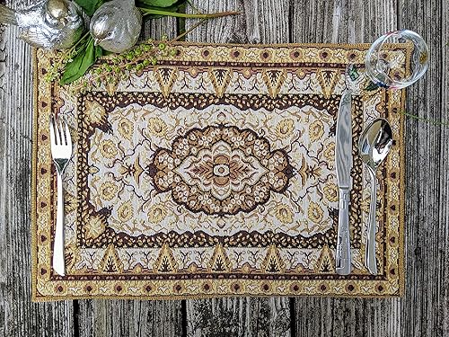 Miniatura 5 de DaDa Bedding Alfombras estilo persa de tapete de mesa para comedor - Juego de 4 piezas con ornamentos florales intrincados, elegantes y de real