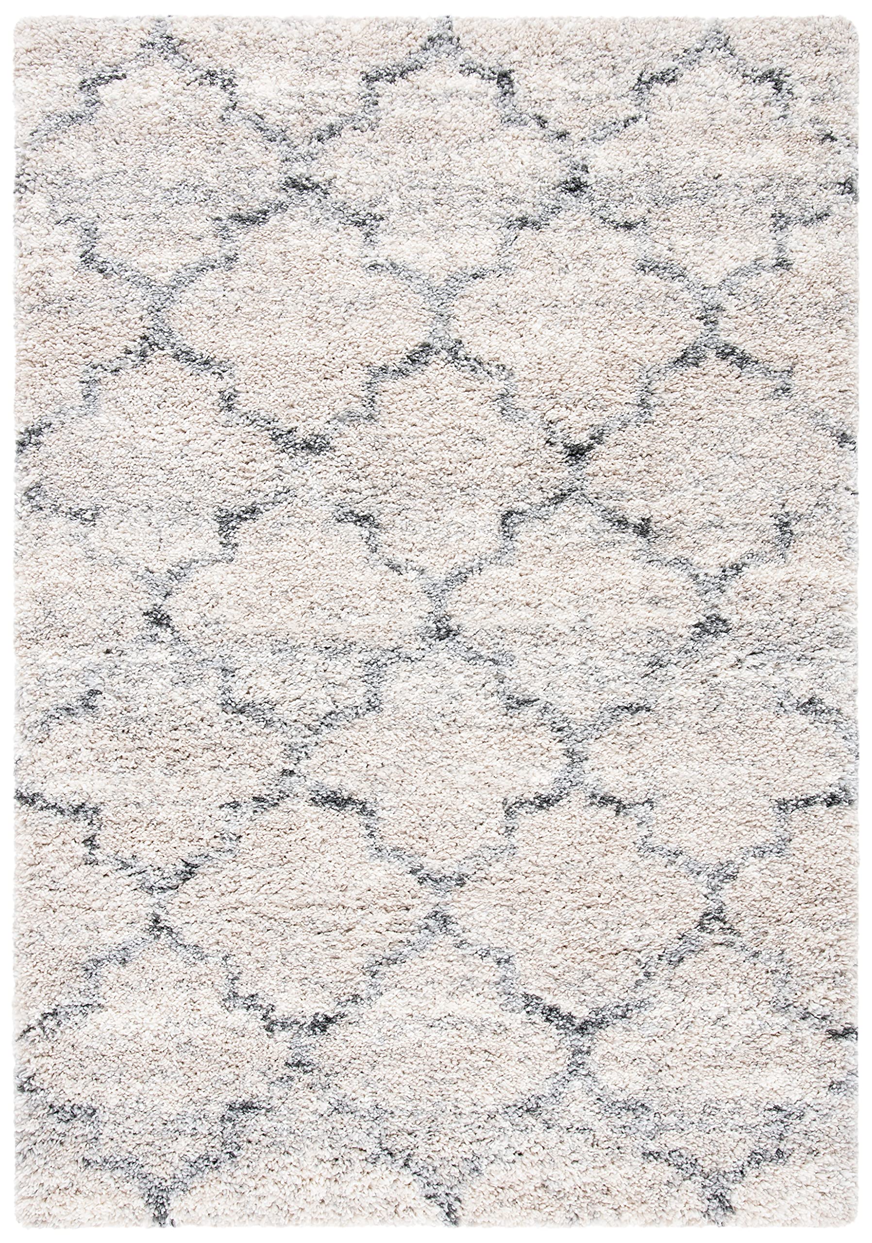 SAFAVIEH Fontana Shag Collection 2'3" x 4' Grey/Ivory FNT888F Modern Trellis Non-Shedding Living Room Bedroom Dining Room Entryway Plush 2-inch Thick Accent Rug