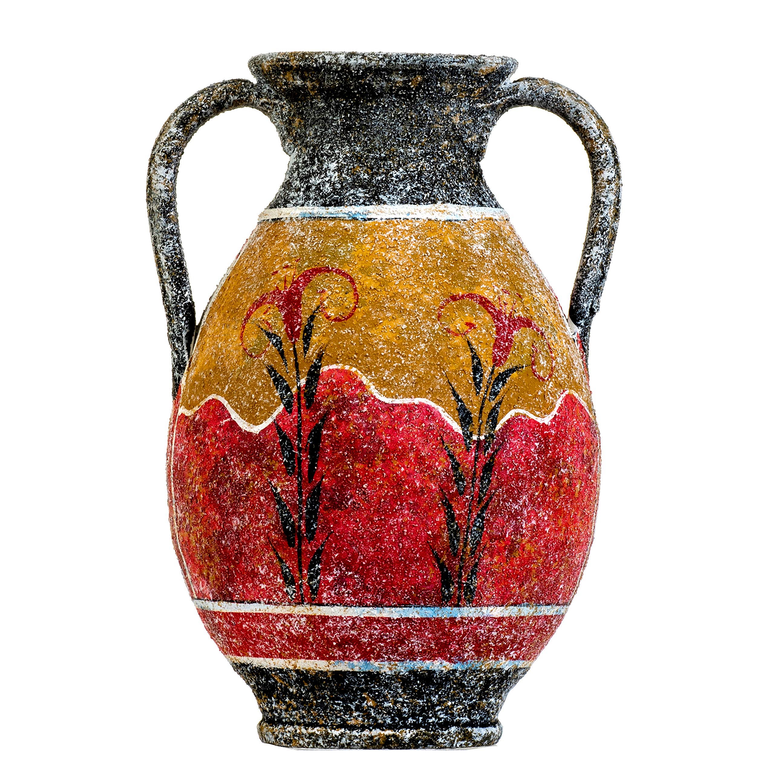 Antike, griechische Minoische Amphore, handgefertigte Keramikvase mit Fresko-Delfinen, Wandbild S