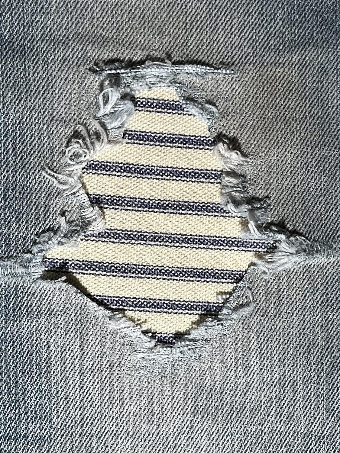 Navy Blue Railroad Stripe Peek-A-Boo Iron On Patches by Holey Patches (2-2" x 4")