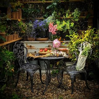 Lazy Susan London Rose Round 2 Seater | Cast Aluminium Garden Furniture Set | Weatherproof | Maintenance Free | Matching Bistro Chairs | Antique Bronze Finish