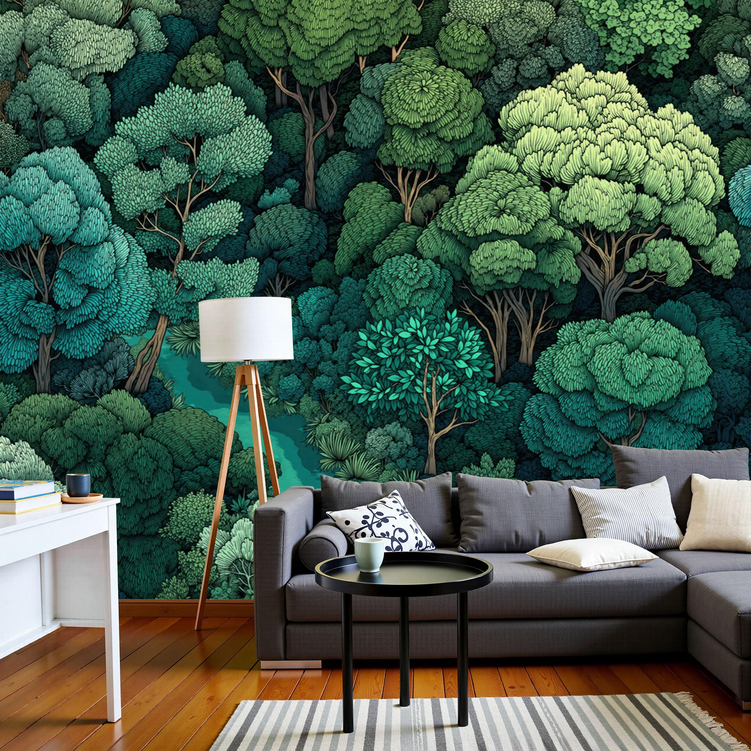 Papier peint panoramique illustrations plantes salon mural