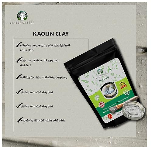 Miniatura 4 de AYURVEDASHREE Arcilla de caolín de 7.05 oz  Arcilla suave para paquete facial  Cuidado de la piel  Limpia los poros de la piel  Exfolia y