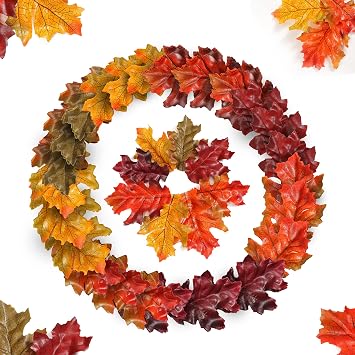 500PCS Artificial Autumn Oak Fall Leaves Cloth Assorted Mixed Autumn Maple Leaf Art Scrapbooking Decor for Thanksgiving Wedding Party Events Indoor Outdoor Wreath Decoration 5 Colors and 2 Sizes