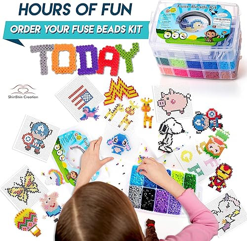 Vista 17 de shinshin creation Kit de cuentas fusibles XL, cuentas derretidas para manualidades de niños, kit de cuentas de hierro para niños, cuentas fusibles
