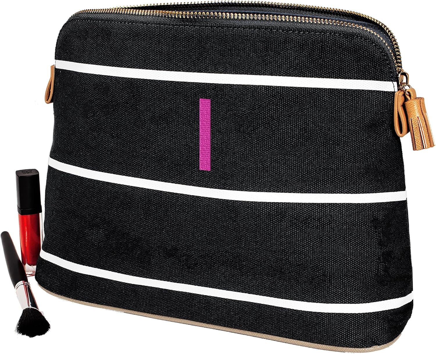 Cathy's Concepts Personalized Striped Cosmetic Bag, Black, Letter I