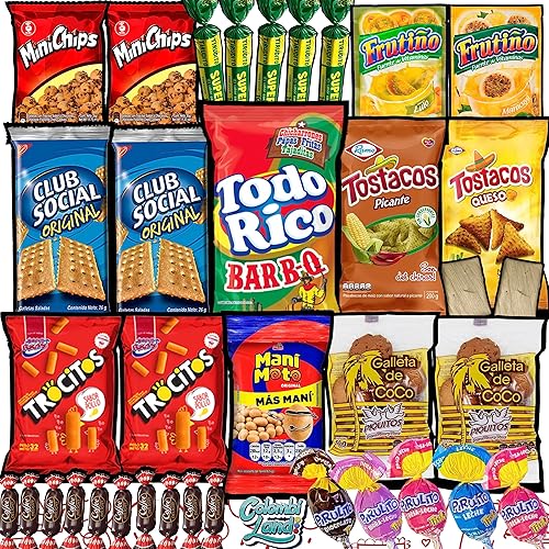 Miniatura 1 de Caja de regalo variada de aperitivos colombianos tamaño jumbo de 20 piezas deliciosas aperitivos internacionales dulces y salados comida colombiana