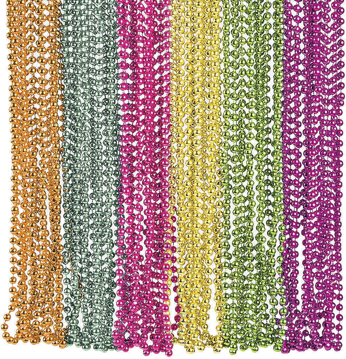 Fun Express - Metallic Neon Beaded Necklaces - Jewelry - Mardi Gras Beads - Mot Round - 48 Pieces