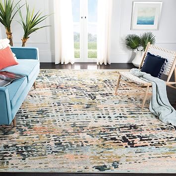 SAFAVIEH Madison Collection Area Rug - 10' x 14', Beige & Navy, Modern Abstract Design, Non-Shedding & Easy Care, Ideal for High Traffic Areas in Living Room, Bedroom (MAD454A)