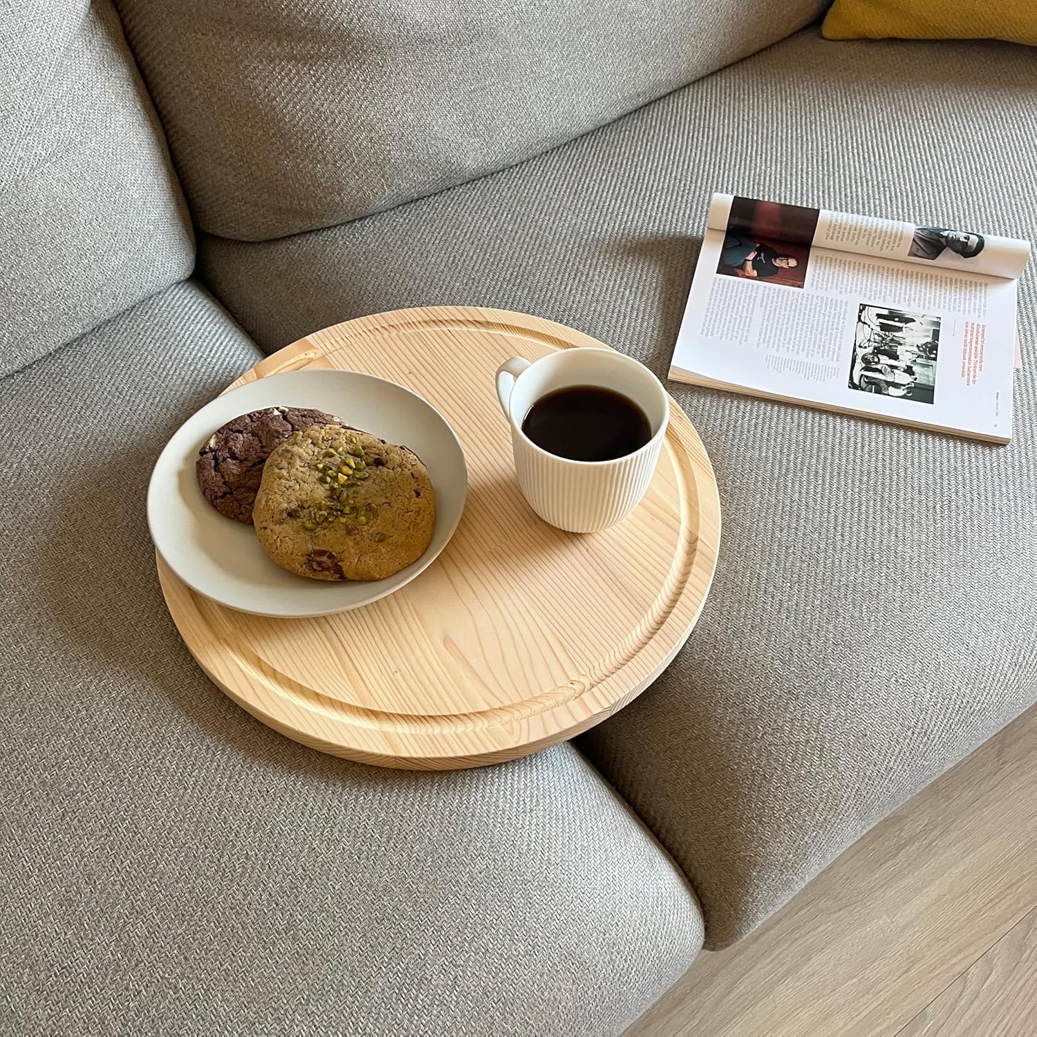 Sofa Tray – Wooden Foldable Sofa Tray Table for Seat Cushion, Perfect for Coffee & Remote Control, Solid Wood Sofa Tray Table, Solid Spruce Couch Table (Natural, Small 12")