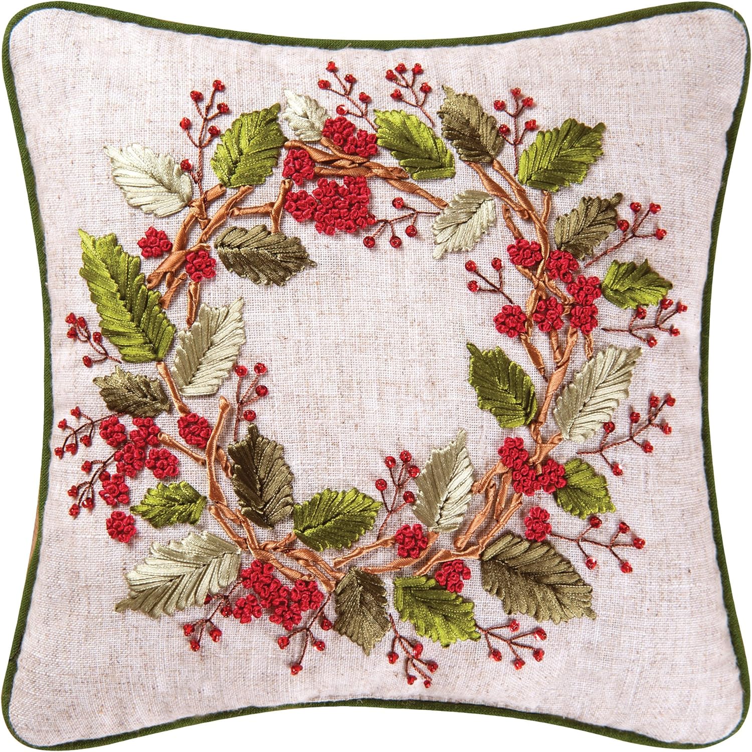 C&F Home Berry Wreath Christmas Botanical Small Petite Mini Accent Pillow 12" x 12" Xmas Festive Winter Holidays Home Living Room Couch Chair Sofa Bed Bedroom Decor Decoration 12" x 12" Multi