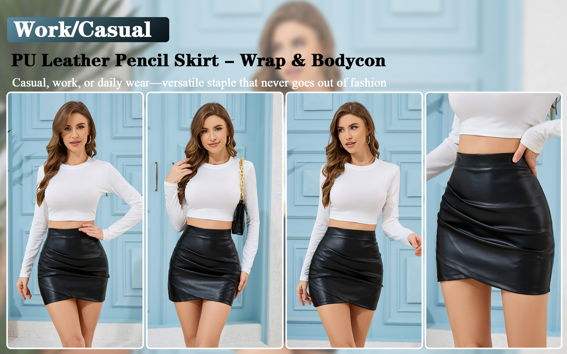 Amazon.com: Brezzistaxs Women's PU Leather Pencil Skirt - Ruched