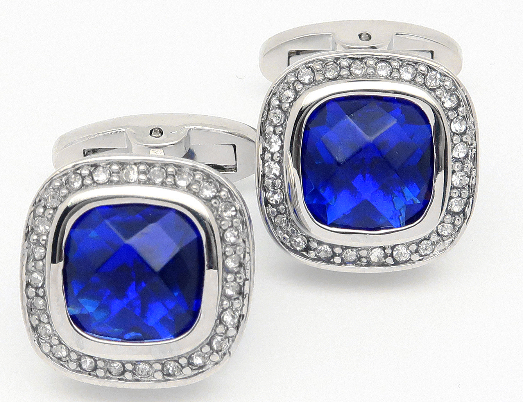Men's Silver Stainless Steel Cufflinks With Square Blue Crystal - Classic & Handmade 9 thumbnail image