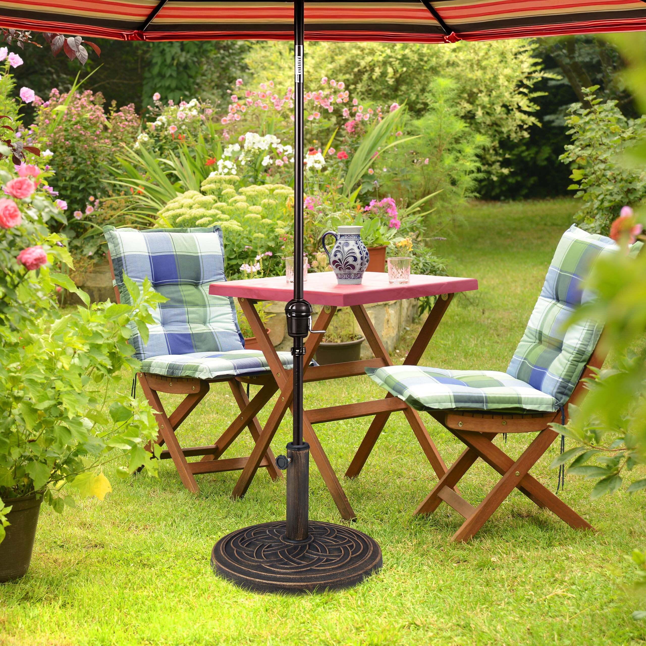 Relaxdays Pied de Parasol, Design Rustique, Ø : 45 cm, pour mâts de Ø se situant Entre 34 & 48 mm env., Noir et Bronze