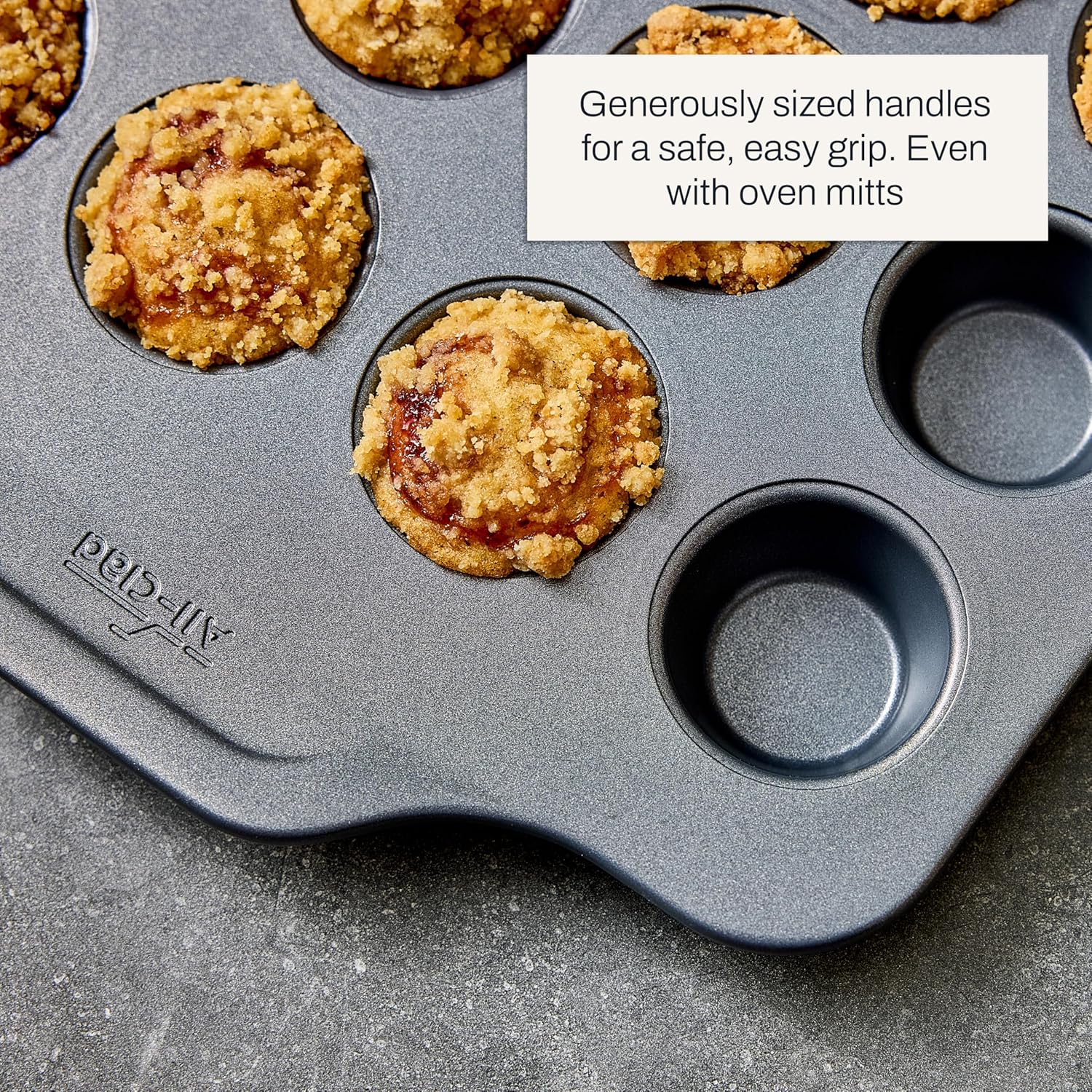 All-Clad Mini Muffin Pan 24 Cups, Pro-Relelase Nonstick Bakeware Mini Cupcake Pans for Baking Bite-Size Muffins, Scones, & Egg Bites, Durable Ceramic-Reinforced Non stick Coating Baking Tray, Grey - Image 4