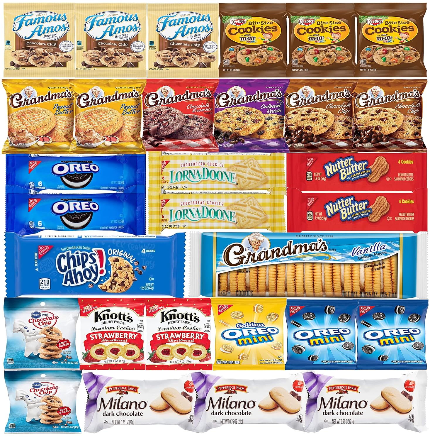 Cookies Snacks Variety Pack for Adults - Individually Wrapped Assortment Bulk (30 count) Snack Box & Care Package