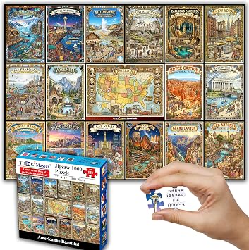 Think2Master America the Beautiful 1000 Pieces Large Format Jigsaw Puzzle 13+, Teens, Adults & Families. USAs Most Famous Destinations in Vibrant, Vintage-Style Travel Posters. Size 26.8 X 18.9