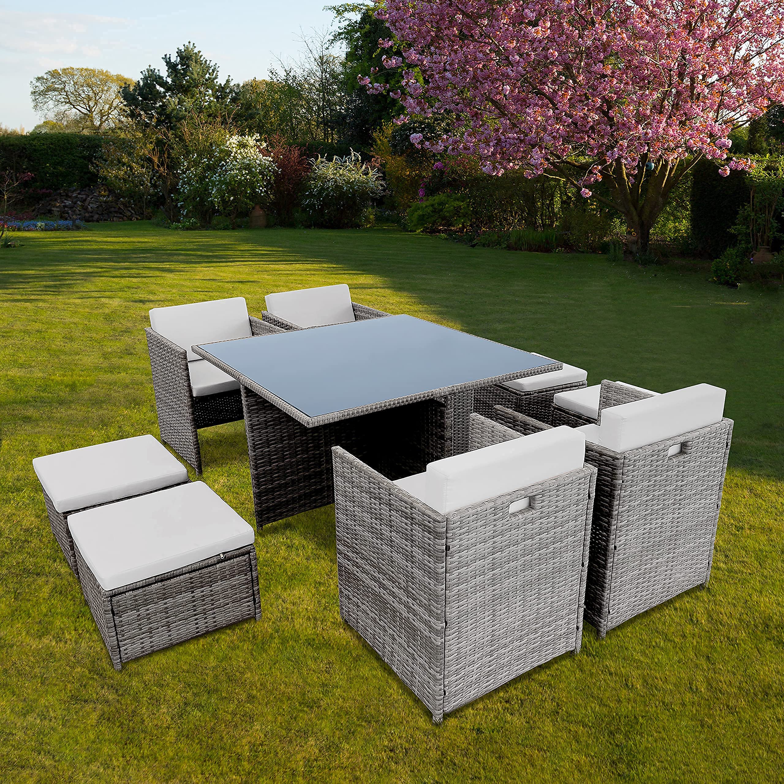 KEPLIN 9pc Rattan Garden Furniture Set Outdoor Lounger Sofa, Chairs