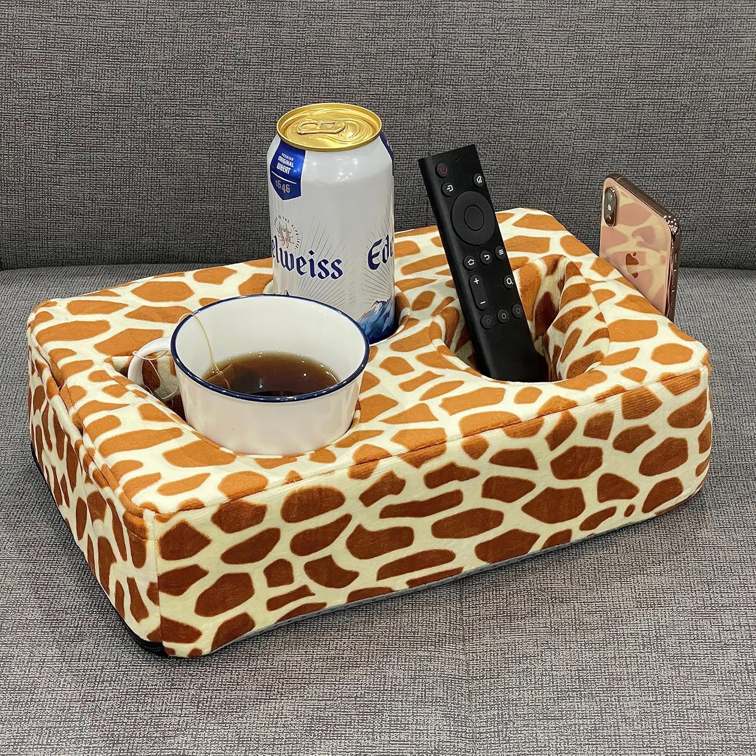 Couch Cup Holder Pillow, Couch Drinks Remotes Holder for