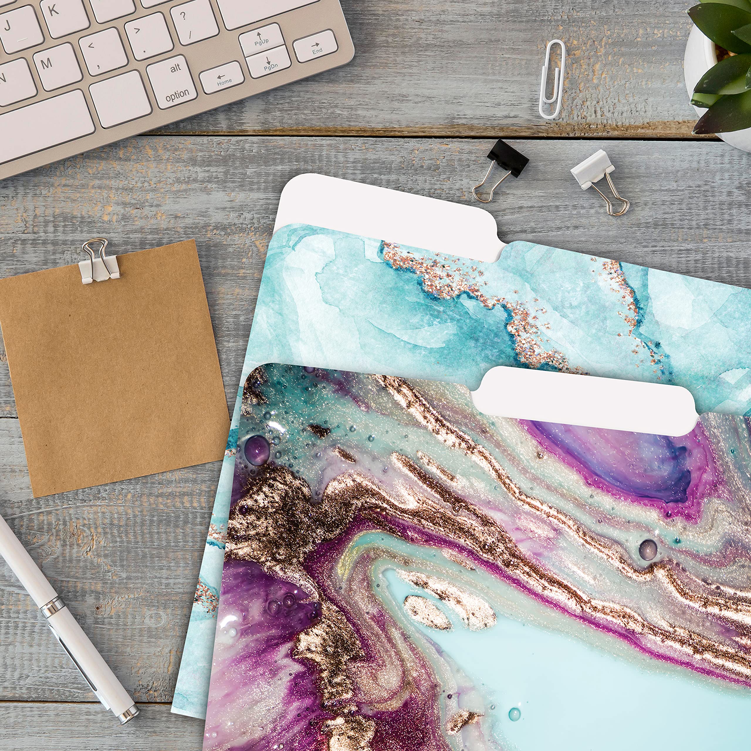 Better Office Products - Carpetas decorativas para archivos, paquete de 12, 6 diseños, peso pesado, tamaño de carta (9.5" x 11.5") con pestaña de corte de 1/3, diseños de mármol, carpetas de moda